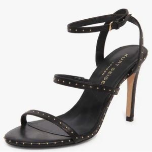 Kurt Geiger London Women’s PORTIA Black Leather Studded Sandals Shoes MSRP $150